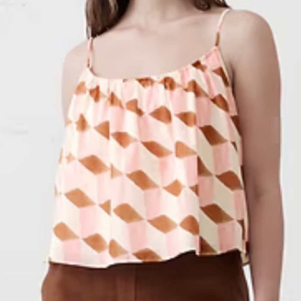 Banana Republic Pink and Brown Geometric Shirred Neck Camisole